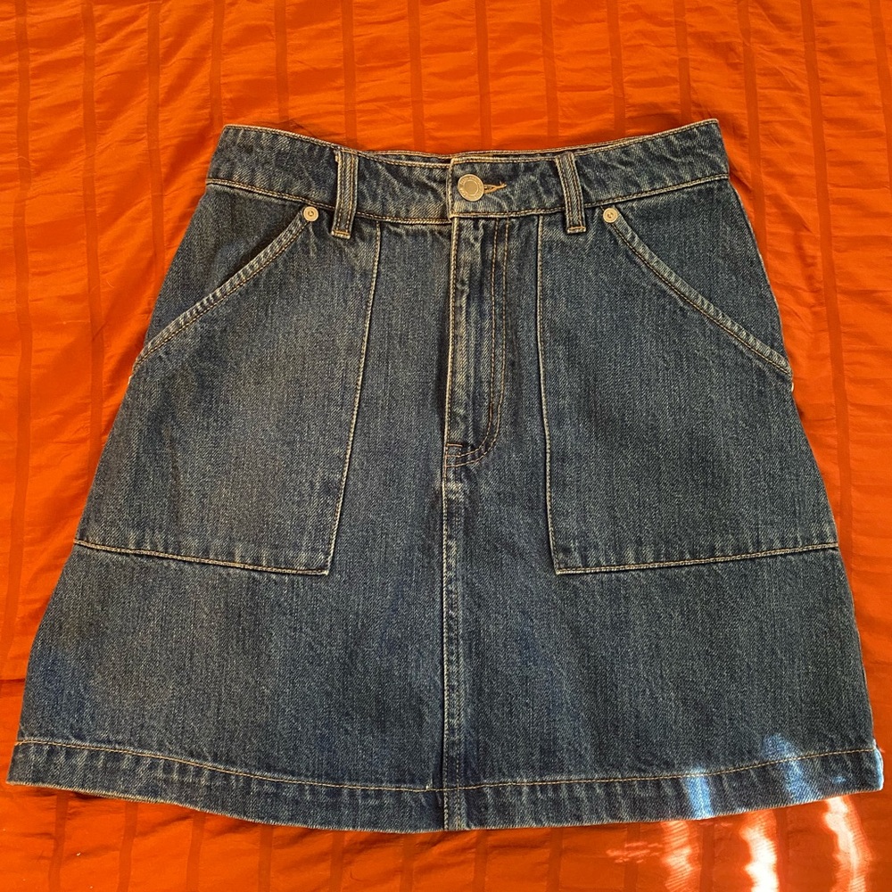 Frank & Oak Dark Blue A-Line Denim Skirt